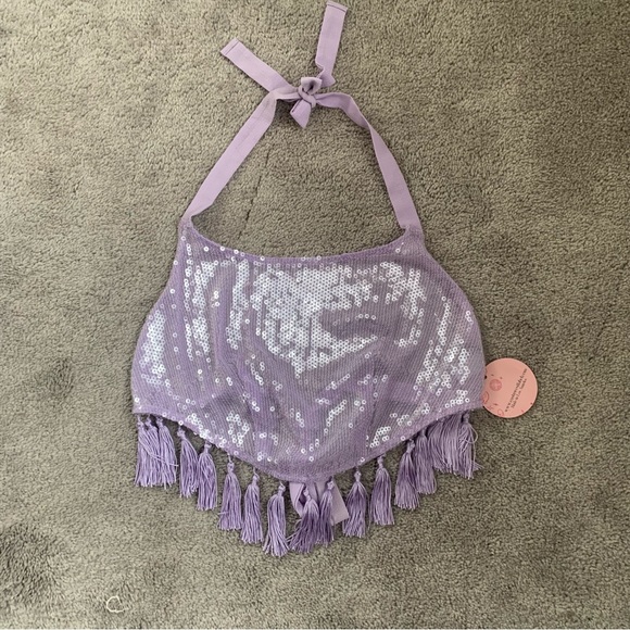 NWT HTF FP X East n west label Sequin Tassel HALTER TOP - Picture 7 of 7